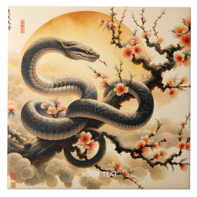 Fantasy Niedlich Snake Branch Blume Fliese (Vorderseite)