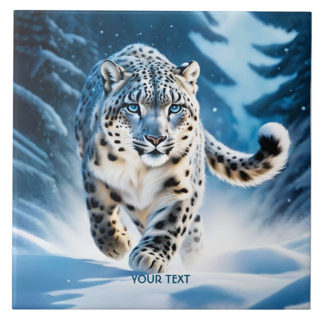 Fantasy Niedlich Snow Leopard Running Fliese (Vorderseite)