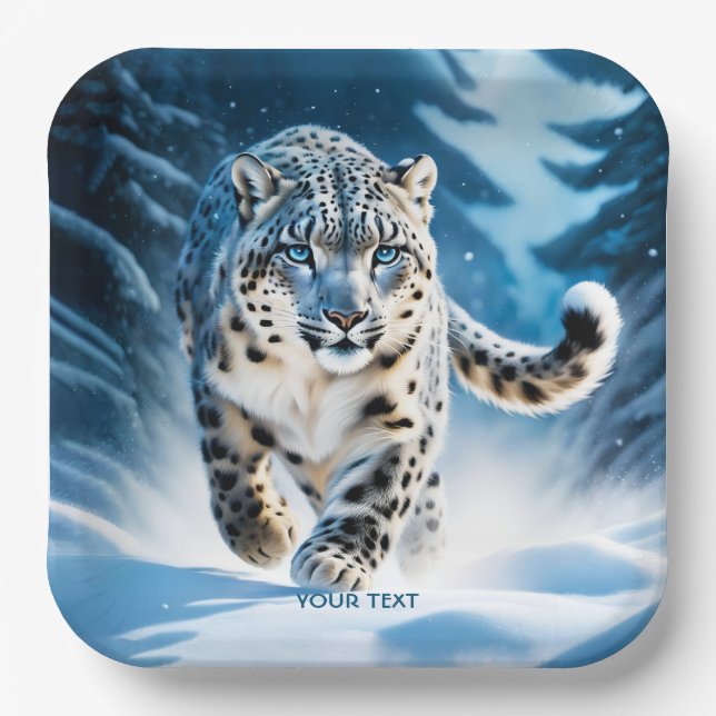 Fantasy Niedlich Snow Leopard Running Pappteller (Vorderseite)