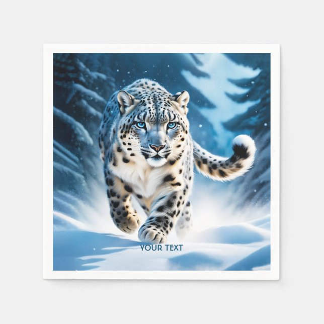 Fantasy Niedlich Snow Leopard Running Serviette (Vorderseite)