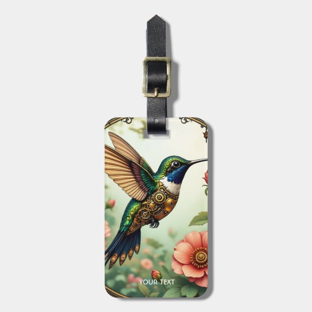 Fantasy Niedlich Steampunk Bird Blume Gepäckanhänger (Vorderseite vertikal)