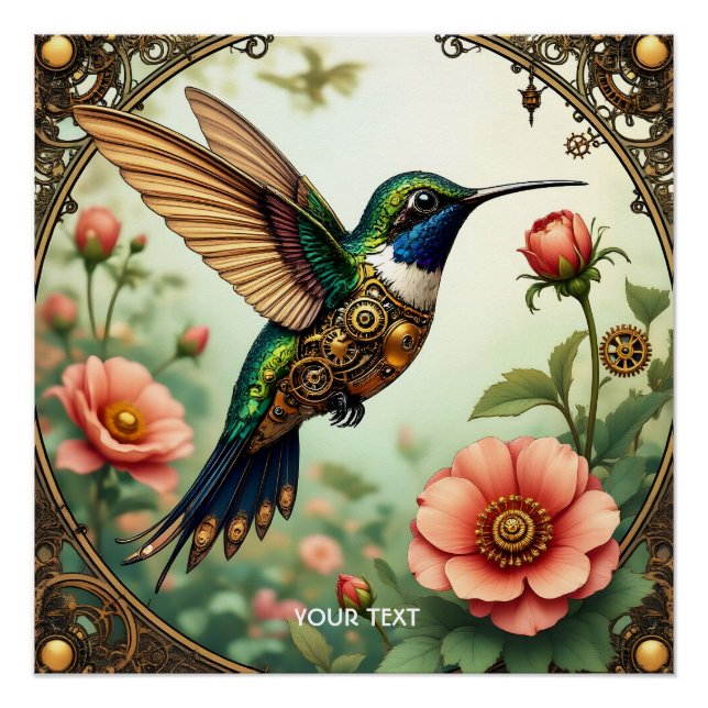 Fantasy Niedlich Steampunk Bird Blume Poster (Vorderseite)