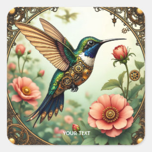 Fantasy Niedlich Steampunk Bird Blume Quadratischer Aufkleber
