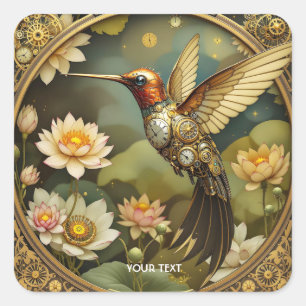 Fantasy Niedlich Steampunk Bird Clock Quadratischer Aufkleber