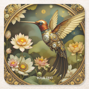 Fantasy Niedlich Steampunk Bird Clock Rechteckiger Pappuntersetzer