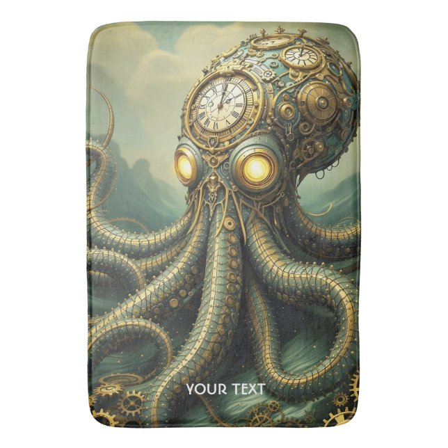 Fantasy Niedlich Steampunk Clock Kraken Badematte (Vorderseite Vertikal)