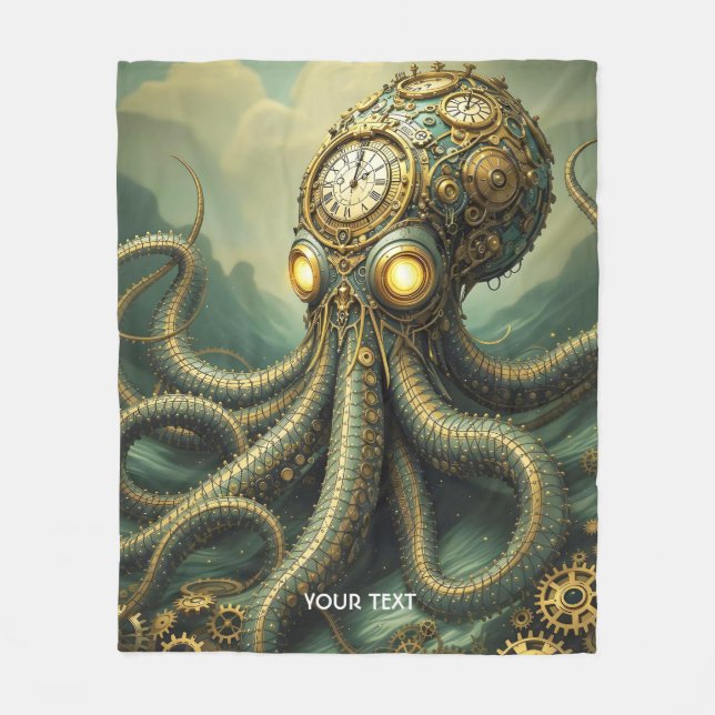 Fantasy Niedlich Steampunk Clock Kraken Fleecedecke (Vorderseite)