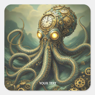 Fantasy Niedlich Steampunk Clock Kraken Quadratischer Aufkleber