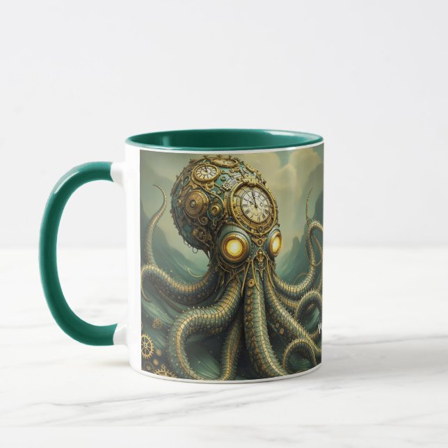 Fantasy Niedlich Steampunk Clock Kraken Tasse (Links)