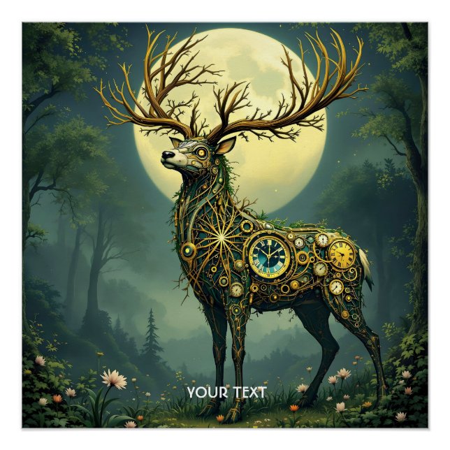 Fantasy Niedlich Steampunk Deer Forest Poster (Vorderseite)