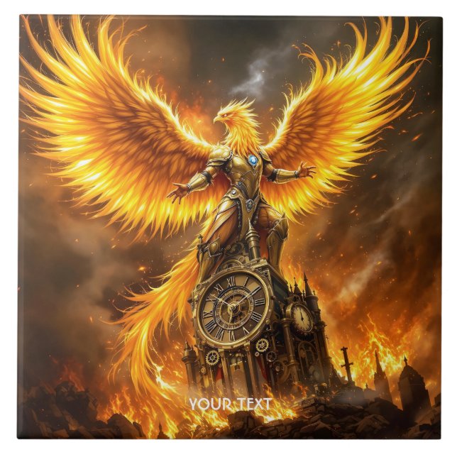 Fantasy Niedlich Steampunk Flames Phoenix Fliese (Vorderseite)