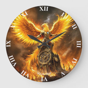 Fantasy Niedlich Steampunk Flames Phoenix Große Wanduhr