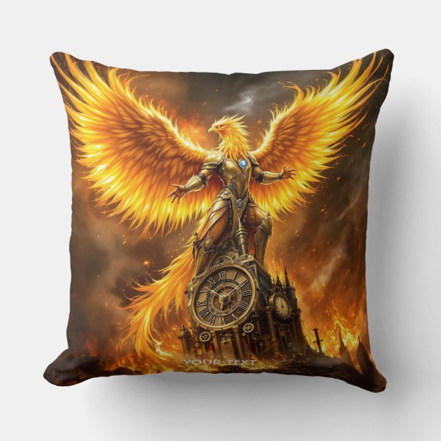 Fantasy Niedlich Steampunk Flames Phoenix Kissen (Vorderseite)