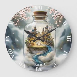 Fantasy Niedlich Steampunk Flasche City Große Wanduhr