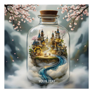 Fantasy Niedlich Steampunk Flasche City Poster