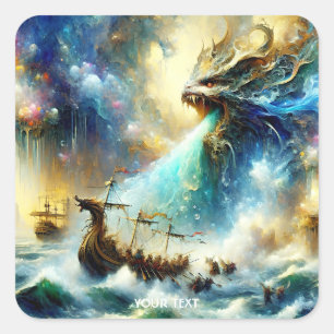 Fantasy Niedlich Storm Sea Ship Quadratischer Aufkleber