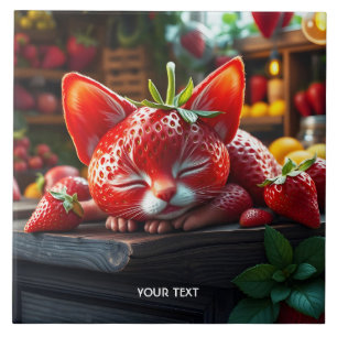 Fantasy Niedlich Strawberry Lovely Kitten Fliese