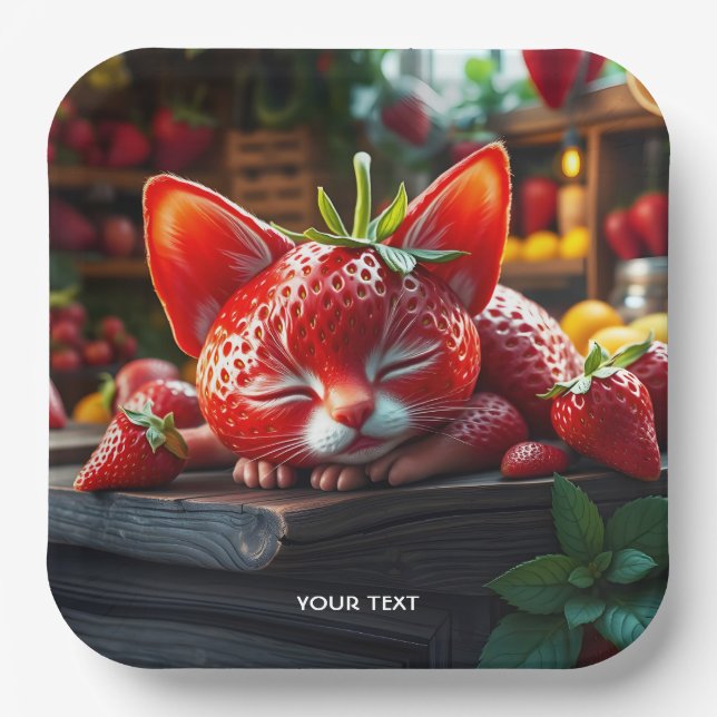 Fantasy Niedlich Strawberry Lovely Kitten Pappteller (Vorderseite)