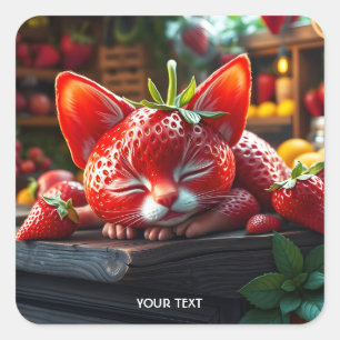 Fantasy Niedlich Strawberry Lovely Kitten Quadratischer Aufkleber