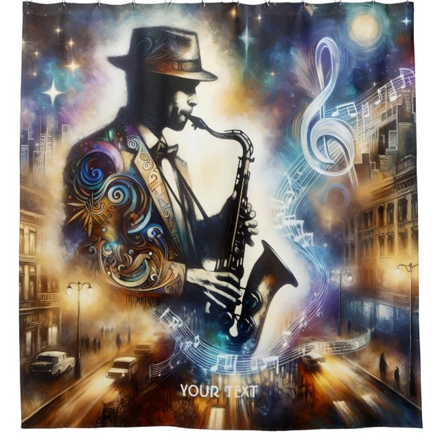 Fantasy Niedlich Street Musiker Saxophon Duschvorhang (Vorderseite)