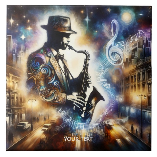 Fantasy Niedlich Street Musiker Saxophon Fliese (Vorderseite)