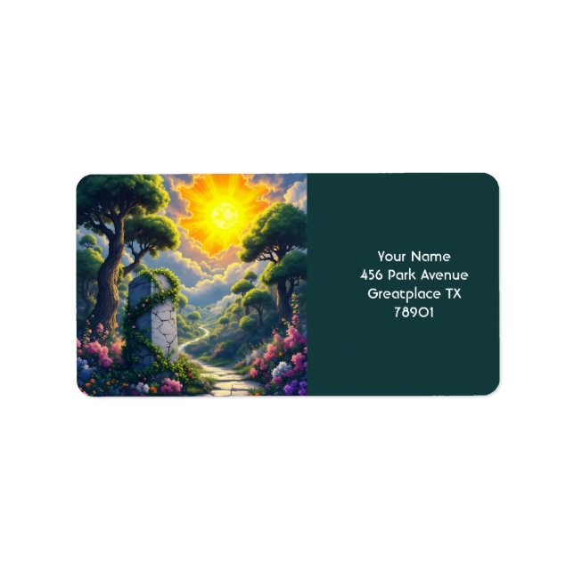 Fantasy Niedlich Sun Clouds Forest Adressaufkleber (Vorne)