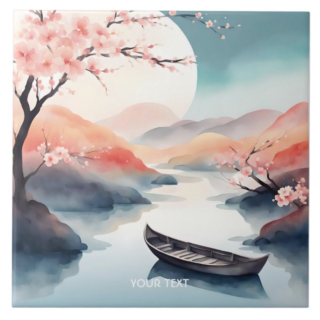 Fantasy Niedlich Sun Sakura Boat Fliese (Vorderseite)