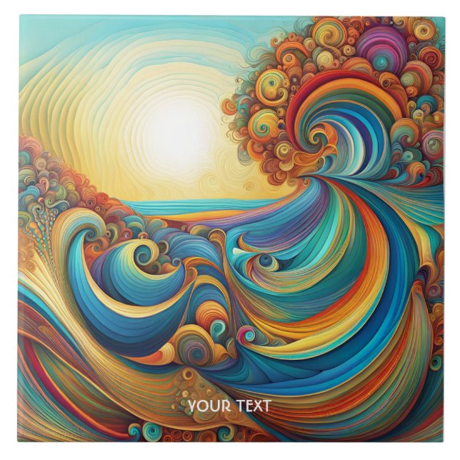 Fantasy Niedlich Sunrise Waves Beach Fliese (Vorderseite)