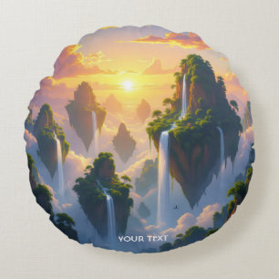 Fantasy Niedlich Sunset Islands Wasserfälle Rundes Kissen