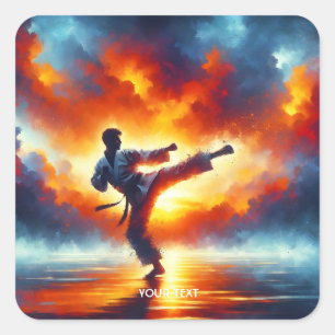 Fantasy Niedlich Sunset Karate Fighter Quadratischer Aufkleber