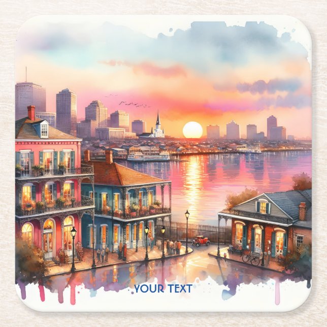 Fantasy Niedlich Sunset New Orleans View Rechteckiger Pappuntersetzer (Vorderseite)