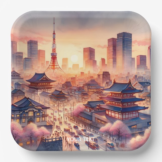 Fantasy Niedlich Sunset Tokyo View Pappteller (Vorderseite)