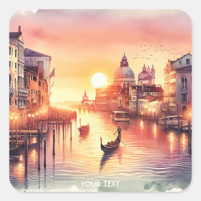 Fantasy Niedlich Sunset Venedig Aussicht Quadratischer Aufkleber (Vorderseite)