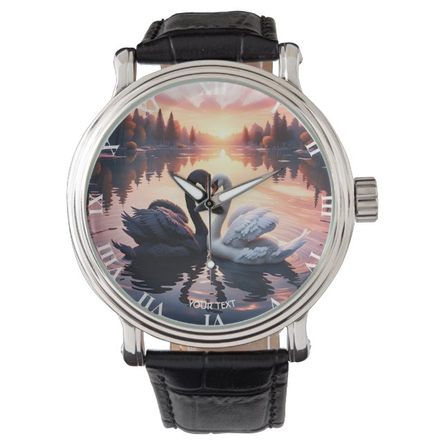 Fantasy Niedlich Swan Lake Sunset Armbanduhr (Vorderseite)