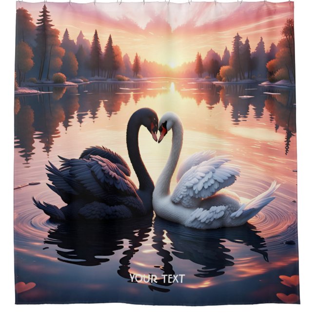 Fantasy Niedlich Swan Lake Sunset Duschvorhang (Vorderseite)