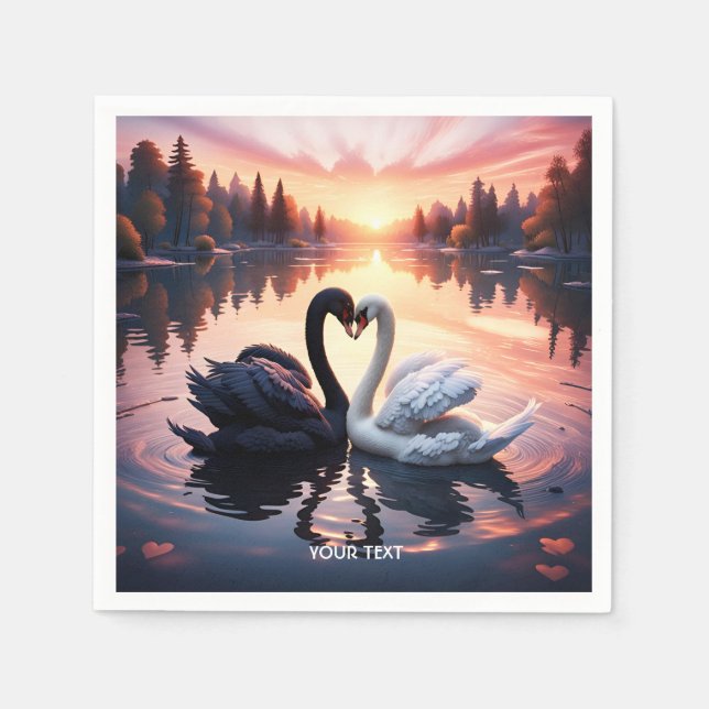 Fantasy Niedlich Swan Lake Sunset Serviette (Vorderseite)