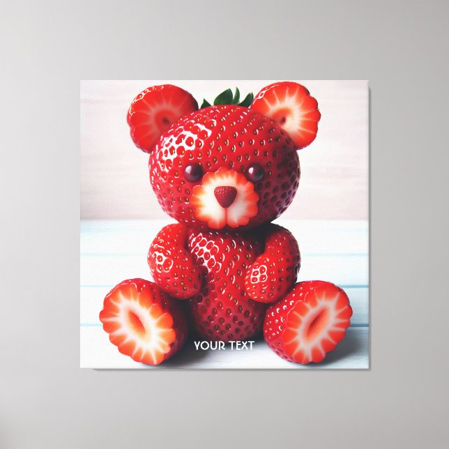 Fantasy Niedlich Sweet Strawberries Bear Leinwanddruck (Vorderseite)