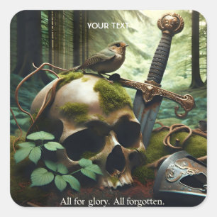 Fantasy Niedlich Sword Head Moss Quadratischer Aufkleber