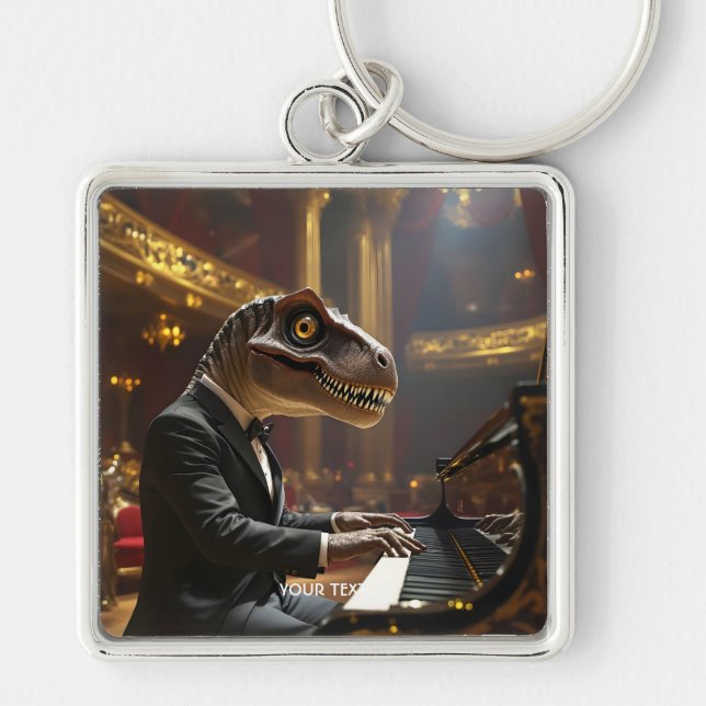 Fantasy Niedlich T-rex Klavier spielen Schlüsselanhänger (Vorne)
