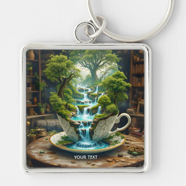 Fantasy Niedlich Teacup Flowlandschaft Schlüsselanhänger (Vorne)