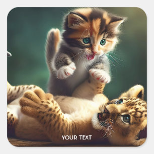 Fantasy Niedlich Tiger Baby Kitten Quadratischer Aufkleber