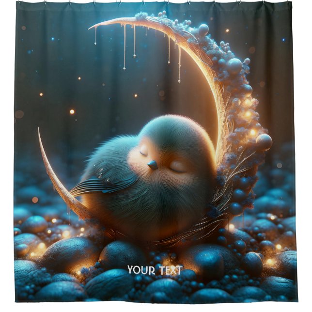 Fantasy Niedlich Tiny Bird Moon Duschvorhang (Vorderseite)