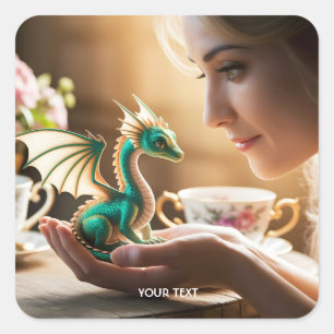 Fantasy Niedlich Tiny Iridescent Dragon Quadratischer Aufkleber
