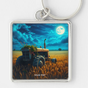 Fantasy Niedlich Tractor Moon Field Schlüsselanhänger