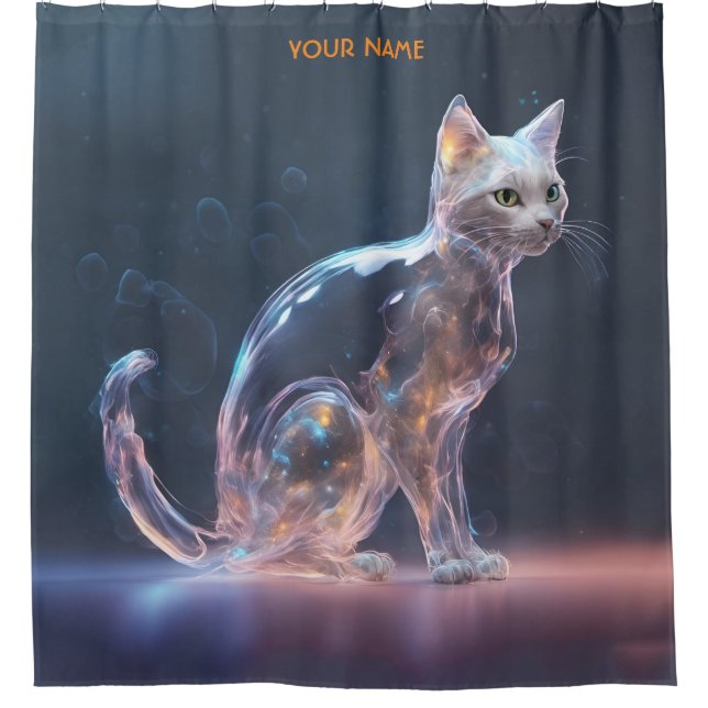 Fantasy Niedlich Transparente Geisterkatze Duschvorhang (Vorderseite)