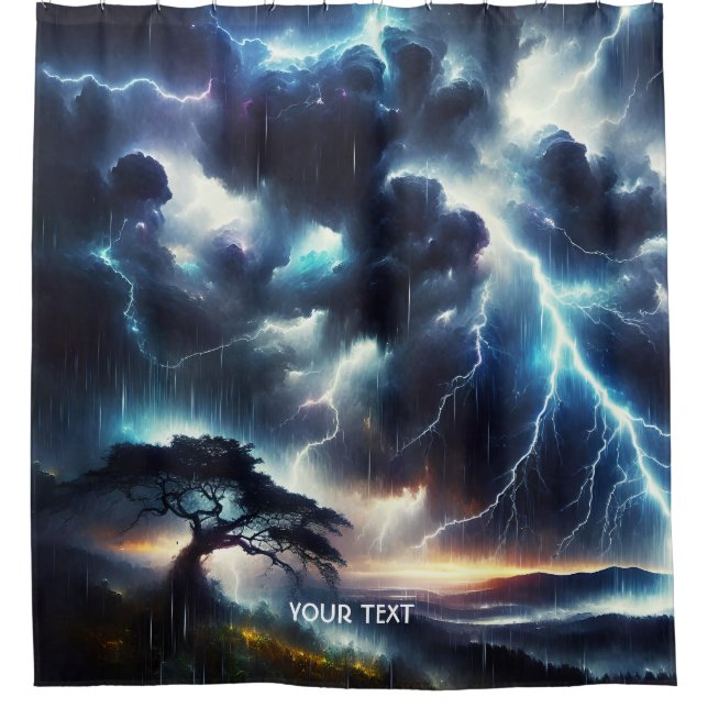 Fantasy Niedlich Tree Rain Lighting Duschvorhang (Vorderseite)