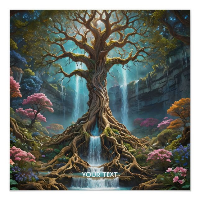 Fantasy Niedlich Tree Waterfall Forest Poster (Vorderseite)