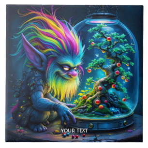 Fantasy Niedlich Troll Bonsai Tree Fliese