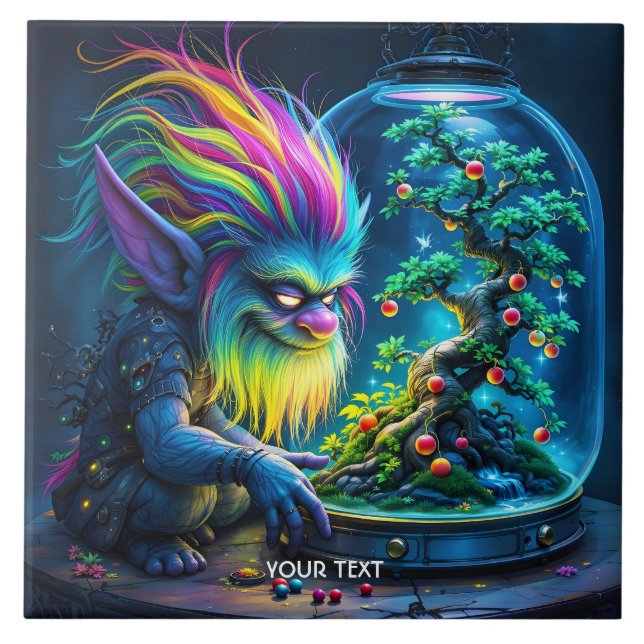 Fantasy Niedlich Troll Bonsai Tree Fliese (Vorderseite)
