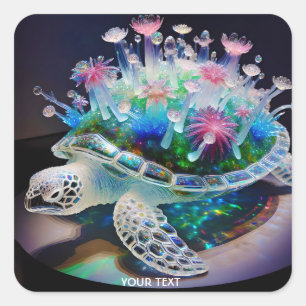 Fantasy Niedlich Turtle Glass Blume Quadratischer Aufkleber